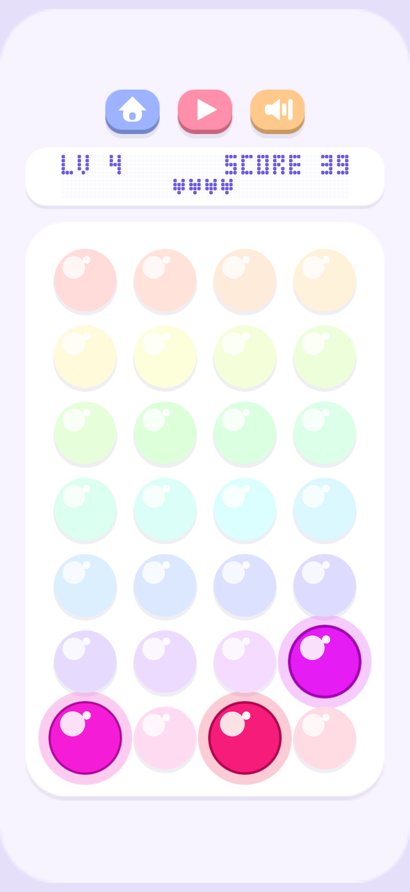 Level 4: năm nút sáng trên bảng pastel trong khi thanh thời gian đang chạy